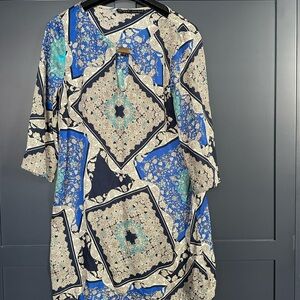 Zara Blue and Cream Floral Scarf dress